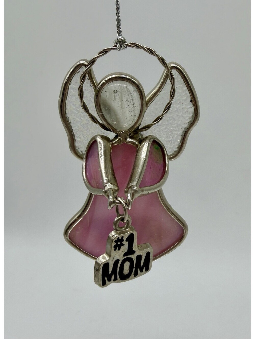 Vintage Hanging Leaded Stained Glass Suncatcher Small Angel Pink- #1 MOM